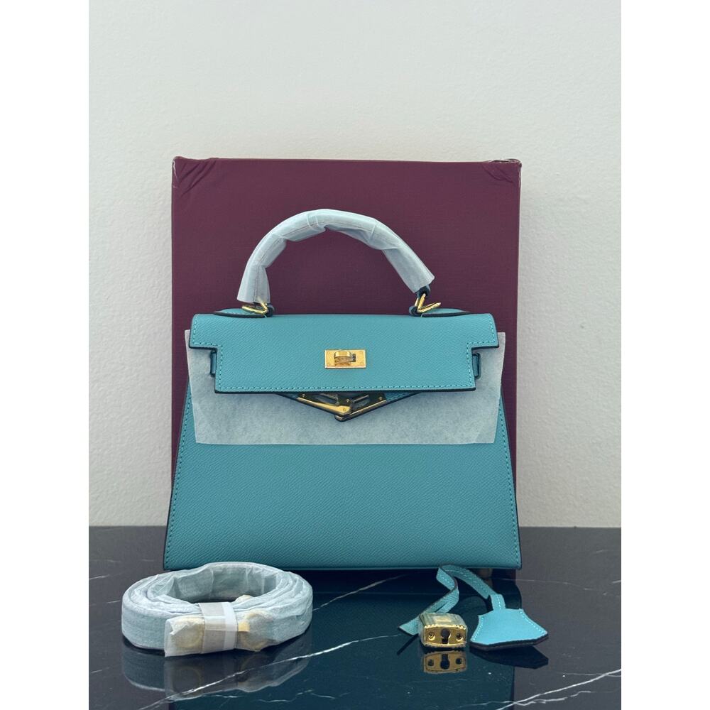 Aqua Blue  “Kelly-Style” Top Handle Bag - Picture 13 of 16